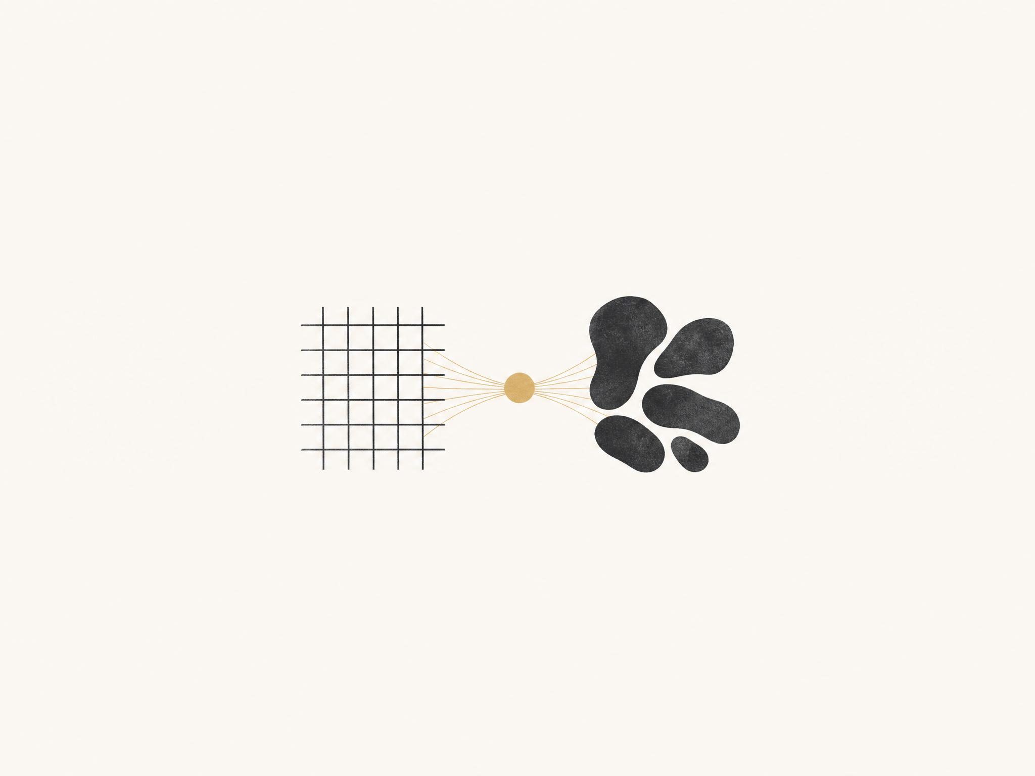 Diagramm: zwei gegenüberliegende Felder, dazwischen ein goldenes verbindendes Element