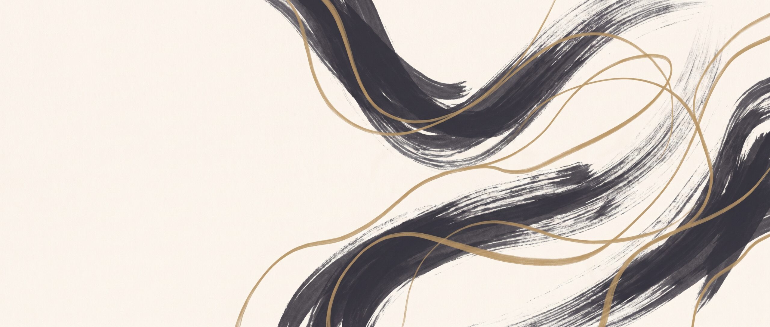 Abstrakte Illustration: Tuschestriche und goldene Bänder, die zu einem Rhythmus finden