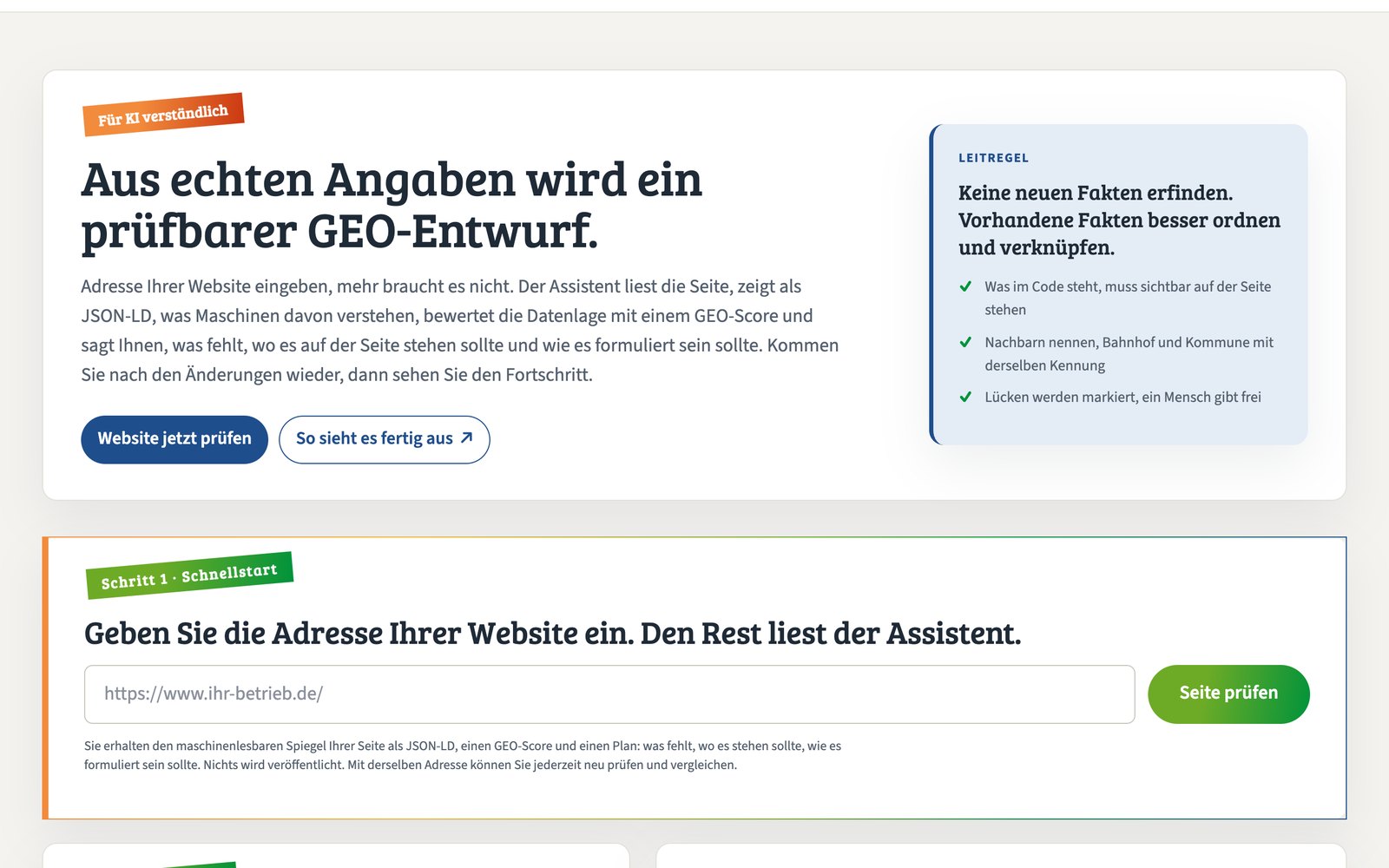 Oberfläche des GEO-Assistenten für touristische Betriebe