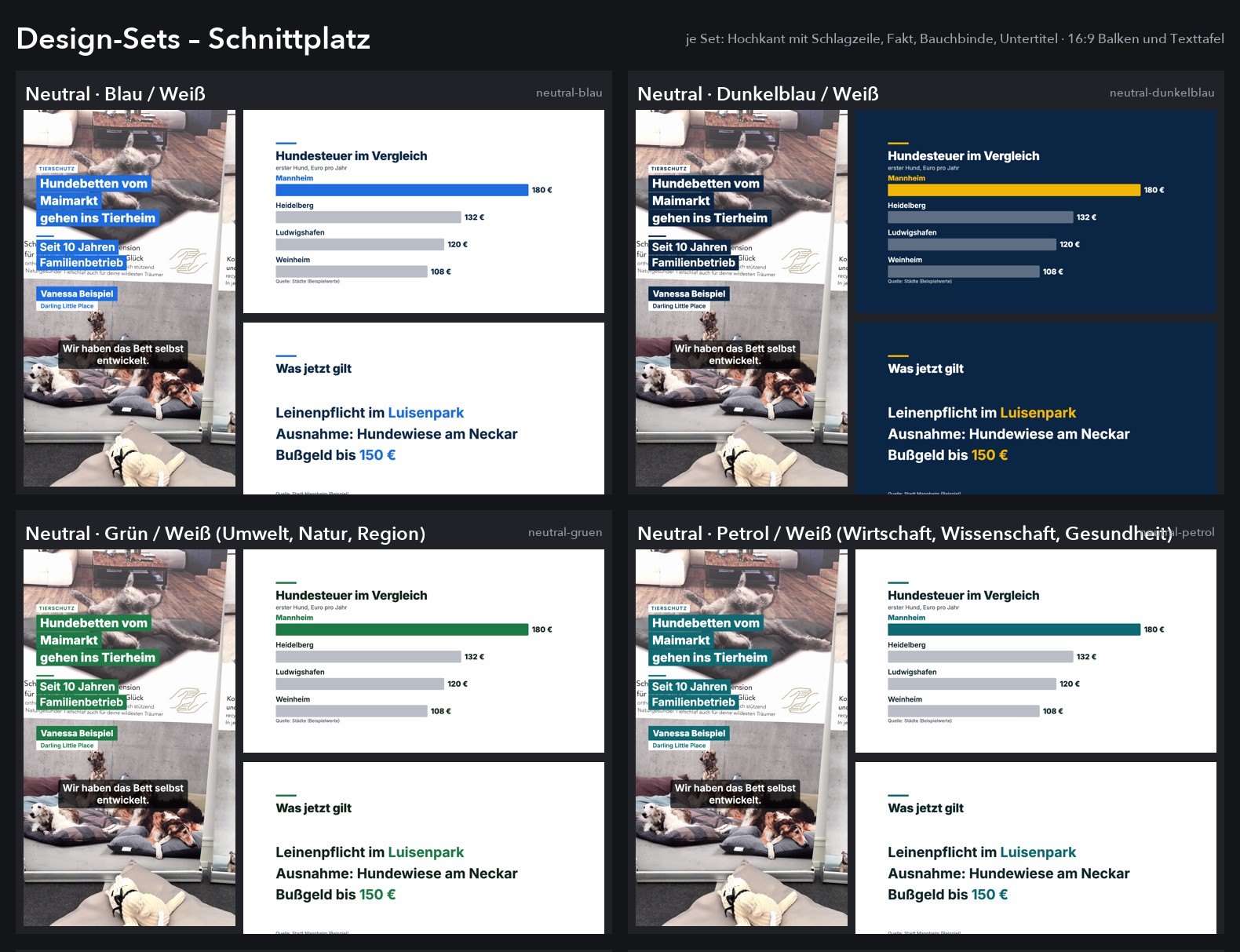 Grafik-Sets des Schnittplatzes für Bauchbinden, Hintersetzer und Hochkant-Schlagzeilen